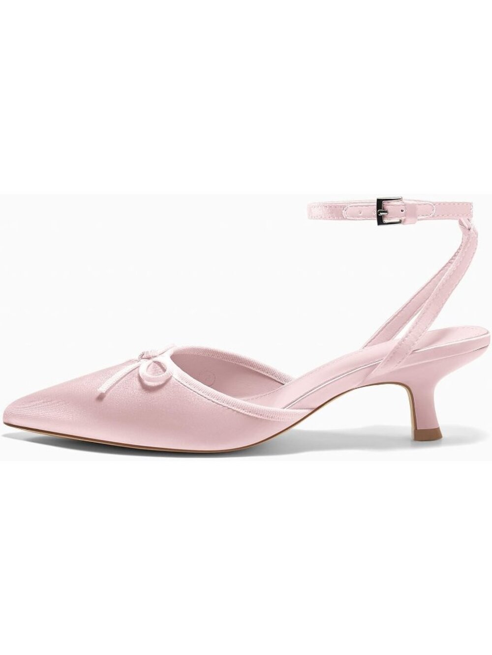 Women's Pink Pump Pointed Toe Imported Comfortable Satin Kitten Low Heel - Picture 4 of 5